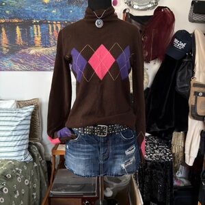 Jones New York Brown Sweater with Argyle Pattern